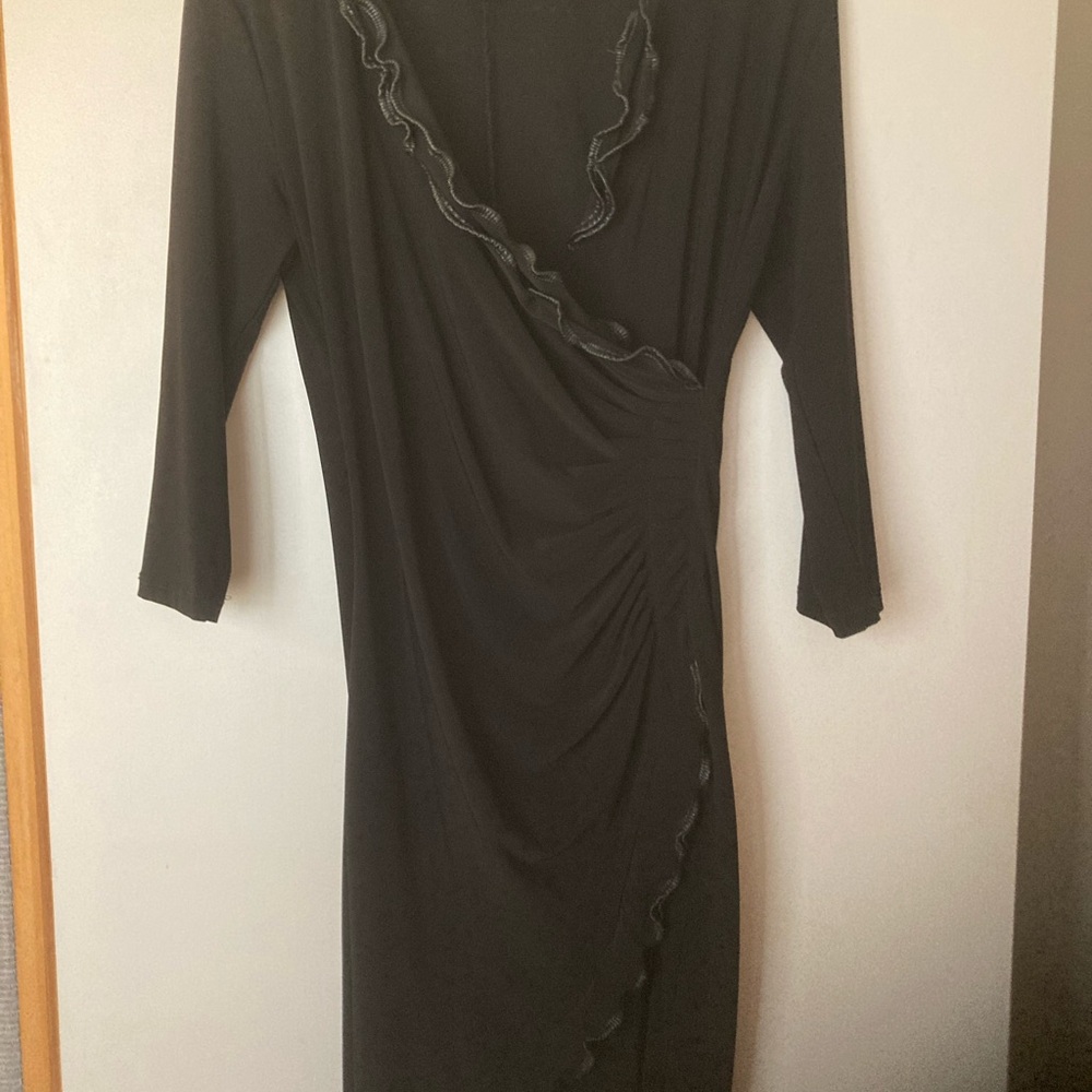 Frank Lyman Design Black Long Sleeve Dress with Ruffle Detail